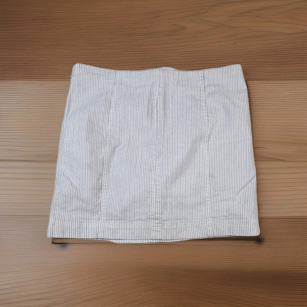 Free People Skirt Womens 2 White Blue Pinstripe High Waist Mini Side Zip Stretch
